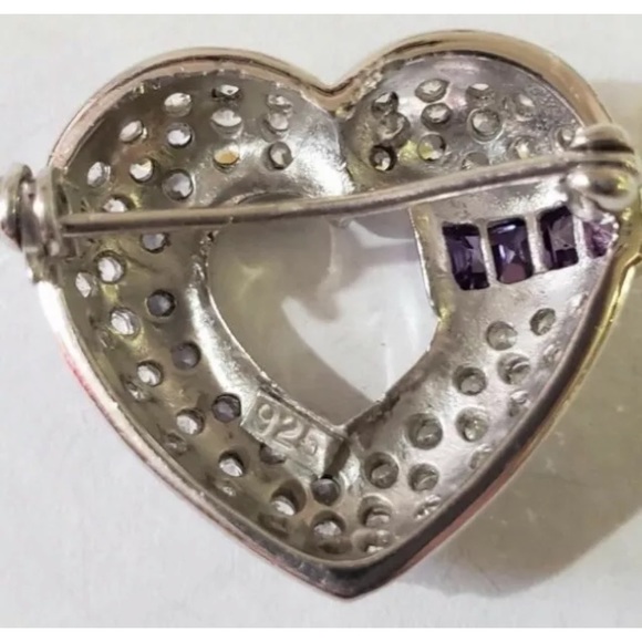 925 Sterling Silver Amethyst Cubic Zirconia Broach (~weight 5.72g) - Picture 2 of 2